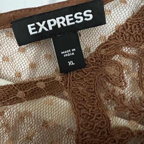 Express Lace Long Sleeve Crew Neck Top, Size XL, Brown - Picture 3 of 4